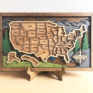 Personalized US Travel Map, US Travel Map, Travel Map Tracker, Family Road Trip Tracker, Travel Home Decor Gift for Travelers, RG 11x18