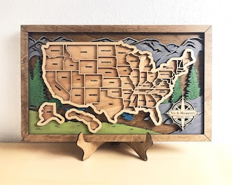 Personalized US Travel Map, US Travel Map, Travel Map Tracker, Family Road Trip Tracker, Travel Home Decor Gift for Travelers, RG 11x18