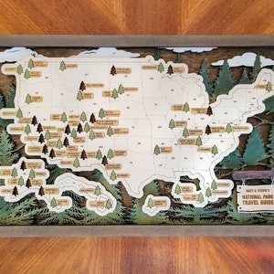 US National Parks Travel Map, National Parks Marker, US Travel Map, family road trip tracker, travel home decor, gift for hiker RG-GF11X18