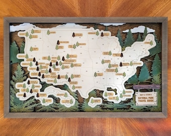 US National Parks Travel Map, National Parks Marker, US Travel Map, family road trip tracker, travel home decor, gift for hiker RG-GF11X18