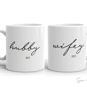 Newlywed Gift Set - Hubby Est and Wifey Est Custom Mug  Set for Newly Wed Husband and Wife - Mr. & Mrs. Mr and Mrs Personalized Mugs