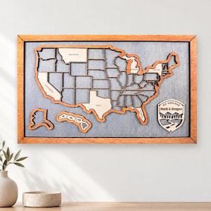 USA Travel Map Wooden 50 States Travel Tracker, Personalized US State Puzzle Map, States Visited Map, RV Decor, Wedding Gift for Couples