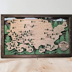 Personalized US National Parks Travel Map – Wooden National Parks Map, USA Camping Adventure Map, Family Trip Tracker, Gift for Traveler