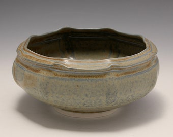 Wheel-thrown Porcelain Altered Rim Bowl with Blue Grey Glaze by Hsin-Chuen Lin