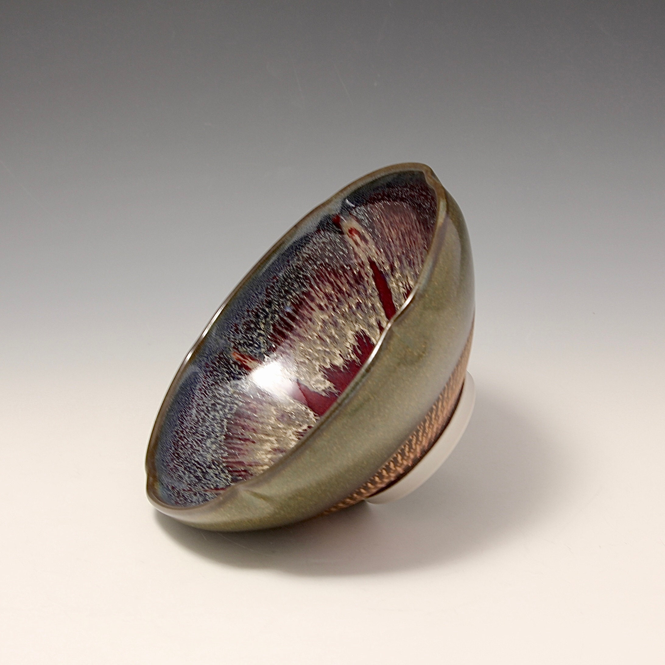 Wheel-thrown Porcelain Altered Rim Bowl With Olive Yellow & Red Glazes ...