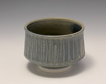 Wheel-thrown Porcelain Fluted Bowl with Blue Grey Glazes by Hsin-Chuen Lin