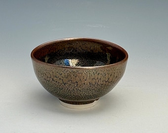 Wheel-thrown & Altered Porcelain Oval Deep Dish with Oil Spot Glaze Made by Hsin-Chuen Lin