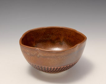 Wheel-thrown and Altered Porcelain Bowl with Brown Glaze & Chattering Texture by Hsin-Chuen Lin