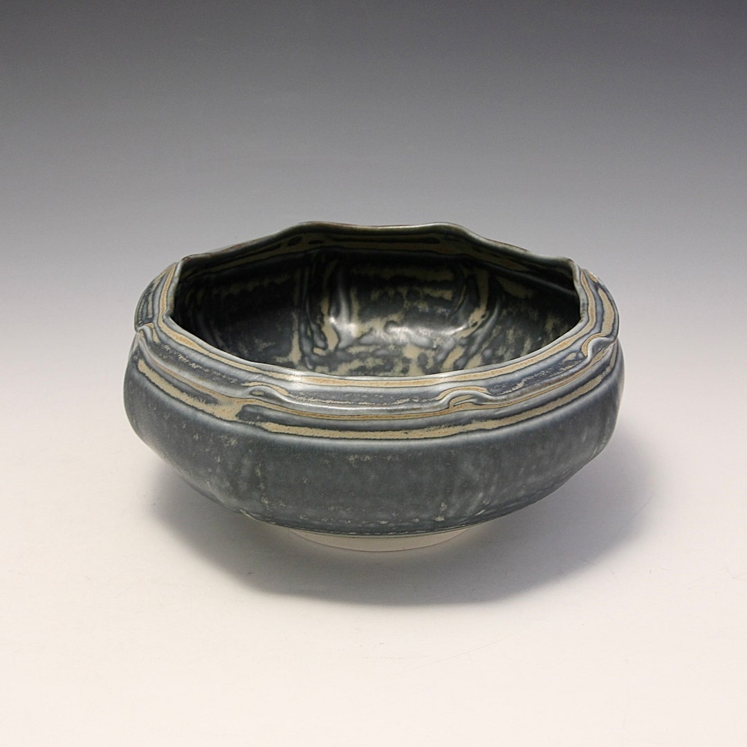 Wheel-thrown Porcelain Altered Rim Bowl With Blue Grey Glaze by Hsin ...