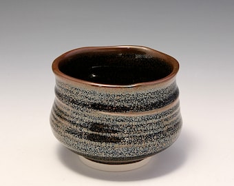 Wheel-thrown Wabi Sabi Style Porcelain Tea Bowl with Oil Spot Glaze Made by Hsin-Chuen Lin