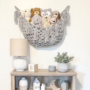 Toy Hammock- NEUTRALS- with Fringe/Tassels, Nursery Decor, Kid's Room, Playroom, Toy Organization, Stuffed Animal Display, Unique Wall Decor