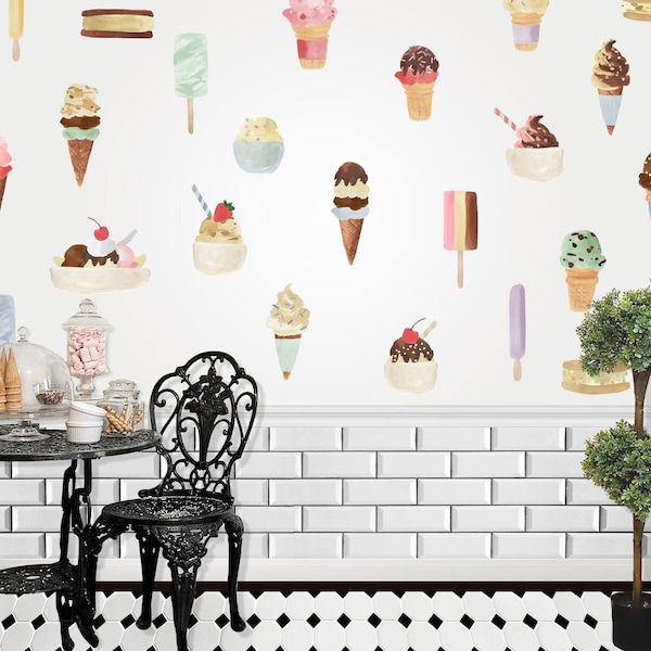 Ice Cream Shop Decals- PEEL & STICK, Sundae, Wall Stickers, Gelato, Candy Party, Sweet Table