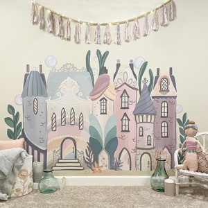 Mermaid Castle- PEEL & STICK, Town, Houses, Ocean Decor, Sea, Princess Room, Unicorn, Wall Mural, Pretty Playroom, Girl's Room, Ballerina