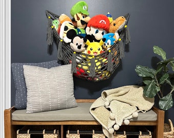 Toy Hammock- with Fringe/Tassels, Nursery Decor, Kid's Room, Playroom, Toy Organization, Stuffed Animal Display, Unique Boy Wall Decor