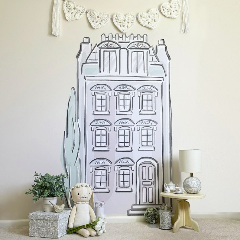 Parisian Village Wall Decal PEEL & STICK, Street, Town, Houses, London, Wall Mural, Pretty Playroom, Unique Decor, Ballerina, Muted Rainbow image 10