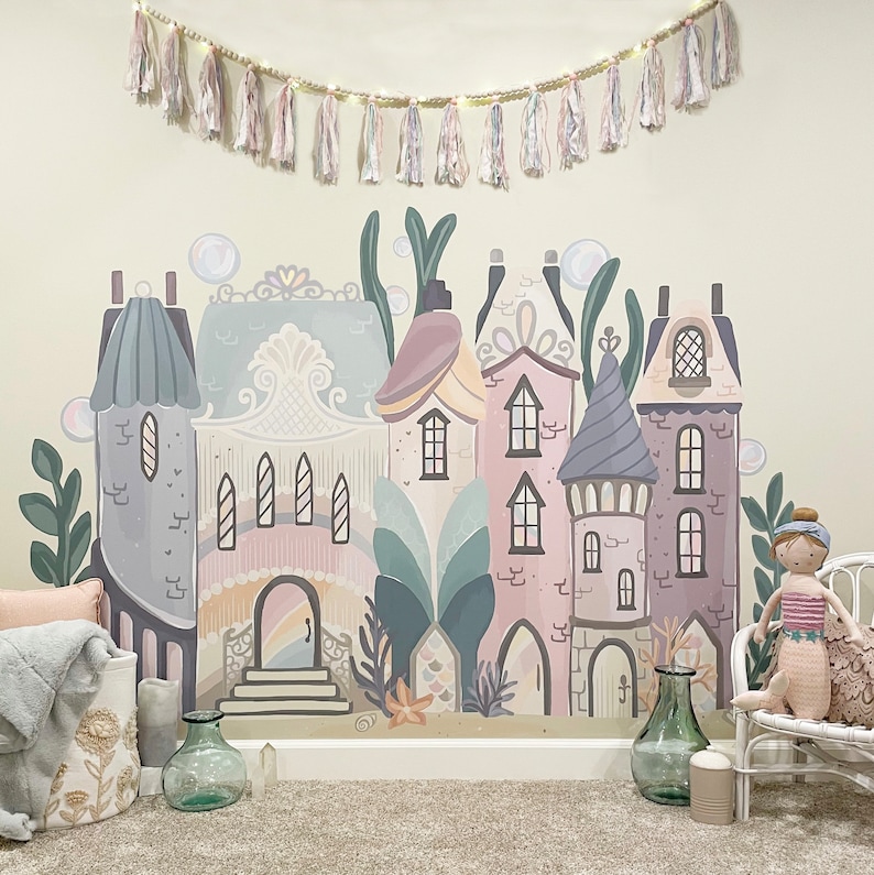 Parisian Village Wall Decal PEEL & STICK, Street, Town, Houses, London, Wall Mural, Pretty Playroom, Unique Decor, Ballerina, Muted Rainbow image 9