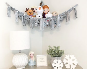 Toy Hammock- FROZEN- with Fringe/Tassels, Nursery Decor, Kid's Room, Playroom, Toy Organization, Stuffed Animal Display, Corner Storage