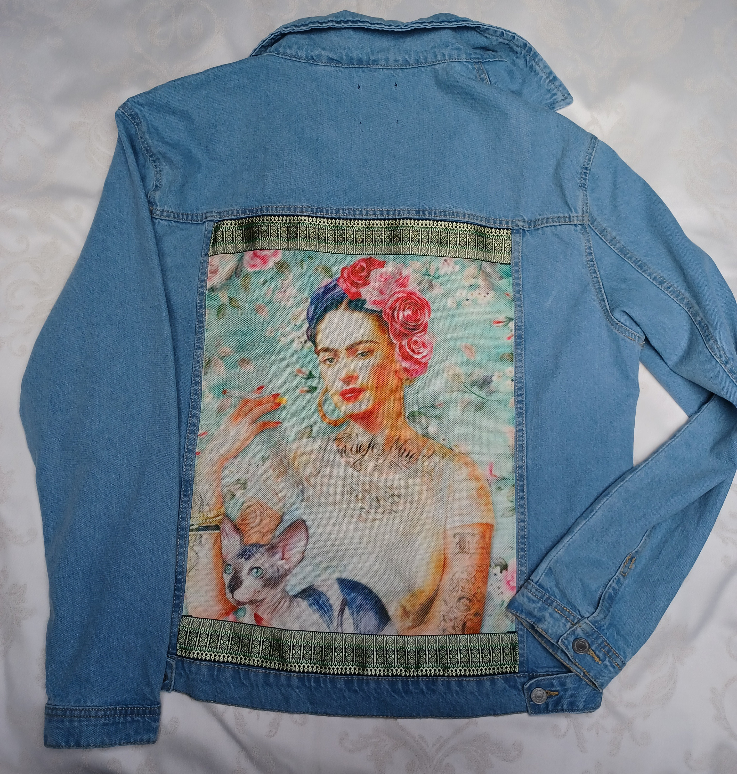 Frida kahlo upcycled denim jacket frida kahlo | Etsy