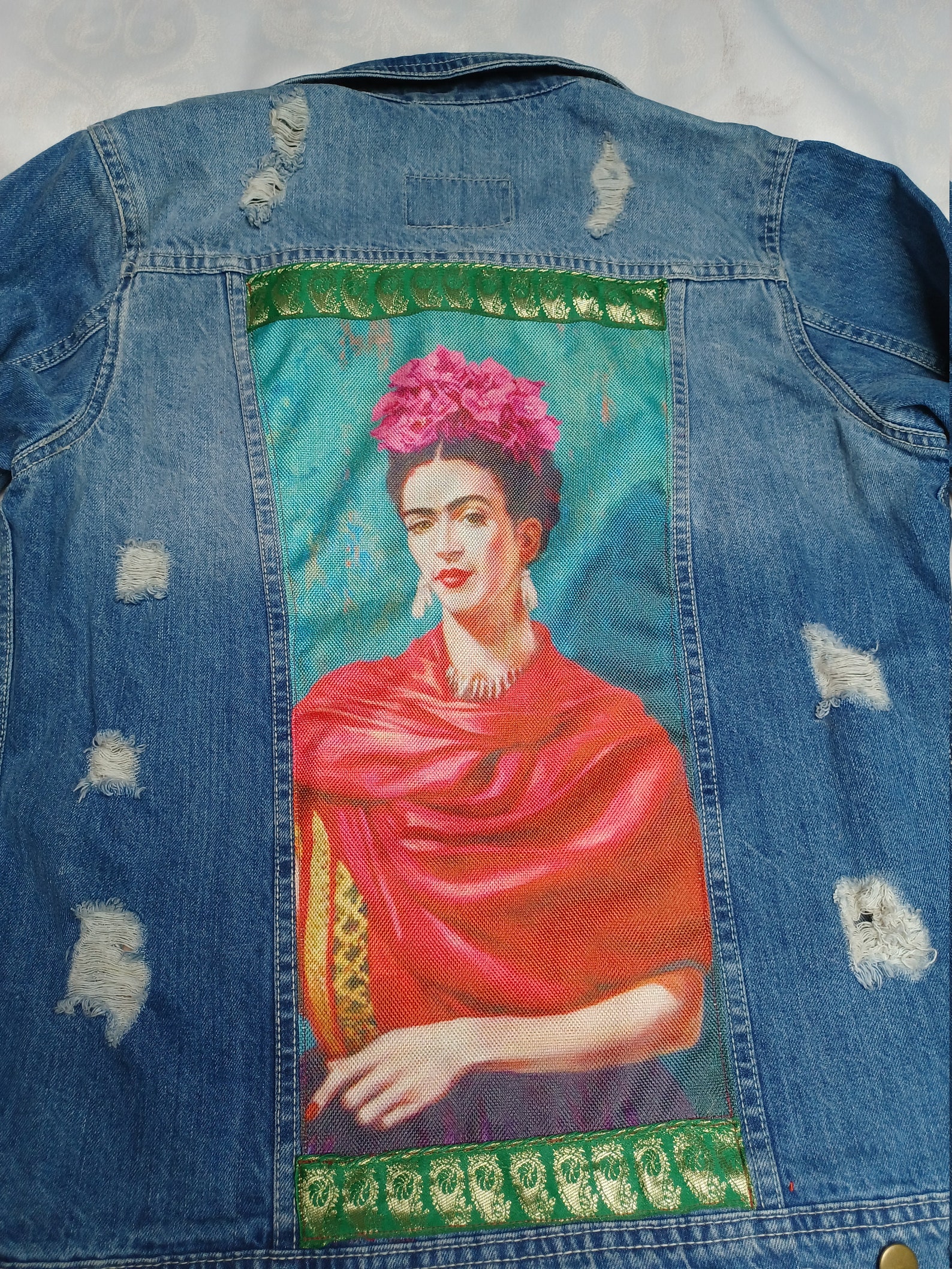 Frida kahlo upcycled denim jacket frida kahlo | Etsy