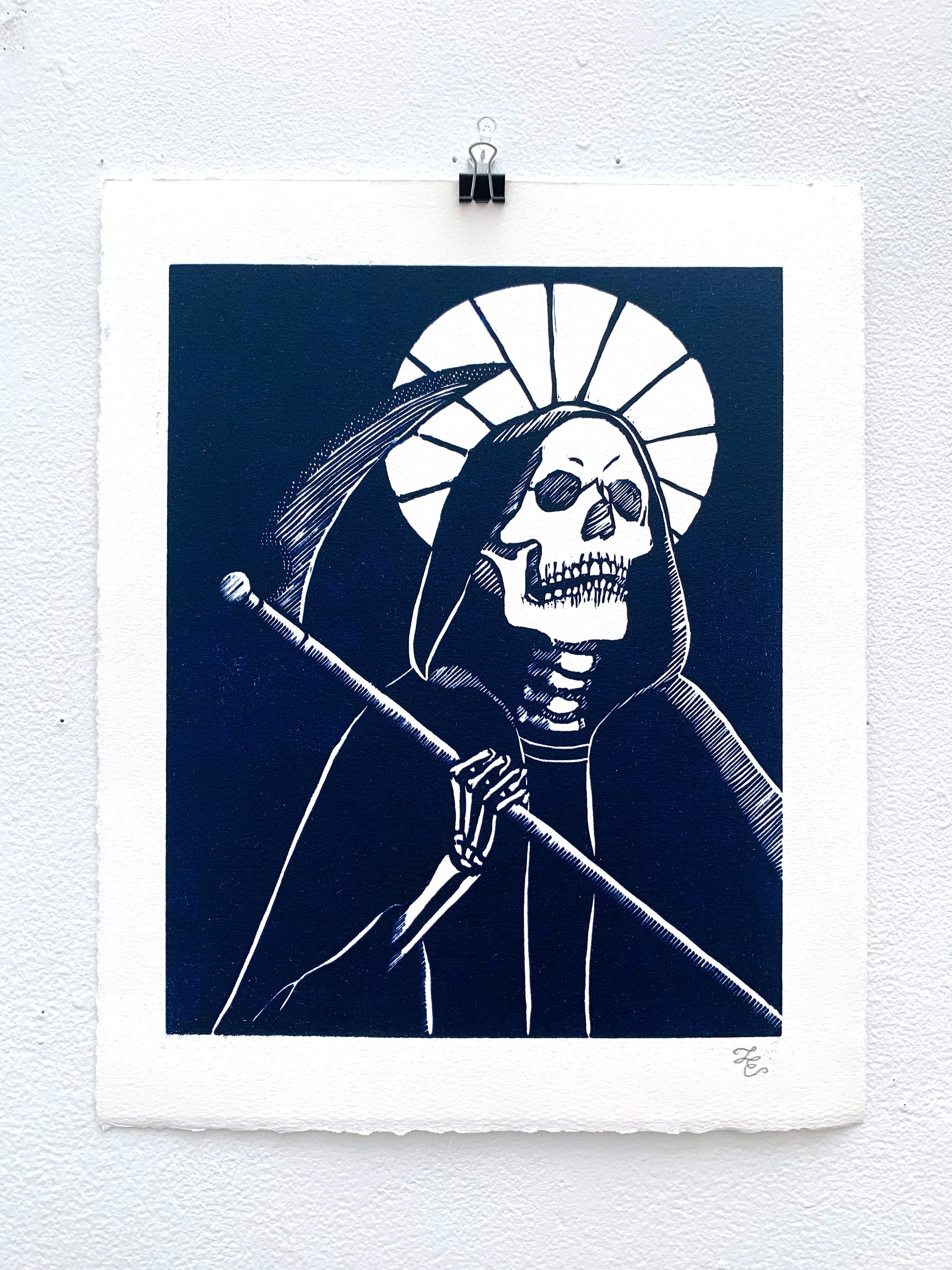 Santa Muerte Woodcut Print - Etsy