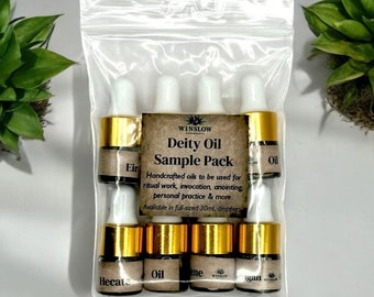 Deity Ritual Oils Sample Set, Goddess and God Crystal Herb Infused Oil Travel Sized Pack, Magic Mini Oils, Witchy Stocking Stuffers
