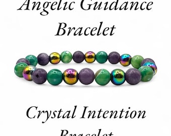 Angelic Guidance Crystal Intention Bracelet, Angel Bracelet, Celestial Jewelry, 8mm Natural Crystal Bracelet, Hand-strung Bracelet