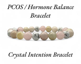 PCOS Intention Bracelet, Hormone Balance 8mm Natural Crystal Bracelet, Stress Reliever, Hand-strung Bracelet