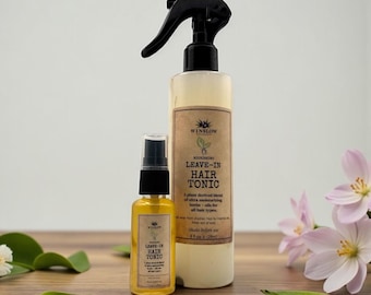 Spray tónico capilar sin enjuague, spray hidratante para el cabello, productos de belleza artesanales.