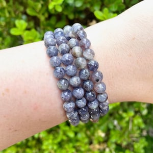 Iolite Crystal Bracelets, 6mm Violet Iolite Stone Bracelets, Authentic Iolite