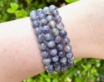 Iolite Crystal Bracelets, 6mm Violet Iolite Stone Bracelets, Authentic Iolite