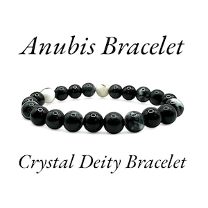 Anubis Crystal Intention Bracelet, Anubis Deity Bracelet, 8mm Natural Crystal Bracelet, Hand-strung Bracelet