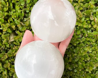 Selenite Polished Crystal Sphere, Selenite 70mm Stone Sphere, Authentic Selenite