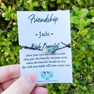 Jade Bracelet, Wish Bracelet with Jade Stones, Friendship Wish Bracelet, Make A Wish Crystal Bracelet, Jade Adjustable Slip Knot Bracelet