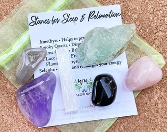 Sleep and Relaxation Crystal Set, Nightmare Prevention Stone Kit, Sleep Crystals Bundle, Authentic Crystals
