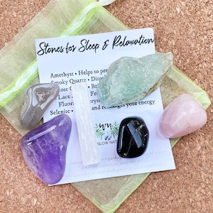 Sleep and Relaxation Crystal Set, Nightmare Prevention Stone Kit, Sleep Crystals Bundle, Authentic Crystals