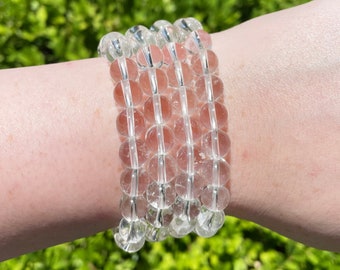 Clear Quartz Crystal Bracelets, Crystal Quartz 8mm Gemstone Healing Stone Bracelets, Authentic Clear Quartz
