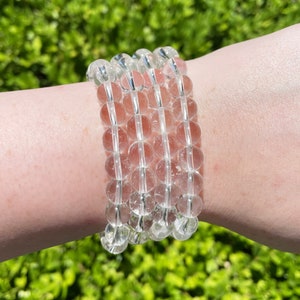 Clear Quartz Crystal Bracelets, Crystal Quartz 8mm Gemstone Healing Stone Bracelets, Authentic Clear Quartz