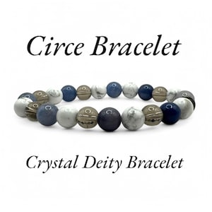May include: A blue, white, and brown beaded bracelet with the text "Circe Bracelet" and "Crystal Deity Bracelet".