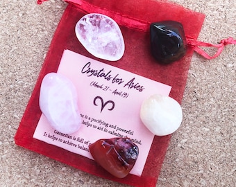 Aries Zodiac Crystal Set, Aries Astrological Stone Kit, Aries Crystal Gift Bag, Authentic Crystals