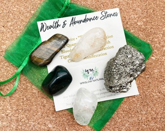 Wealth Crystal Set, Abundance Stones Kit, Prosperity Bag, Money Stones, Fools Gold, Authentic Crystals