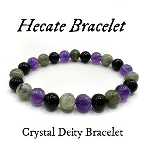 Hecate Crystal Intention Bracelet, Deity Bracelet, 8mm Natural Crystal Bracelet, Hand-strung Bracelet, Key Charms Available