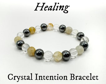 Healing Crystal Intention Bracelet, Triple Healing Bracelet, 8mm Natural Crystal Bracelet, Hand-strung Intention Bracelet