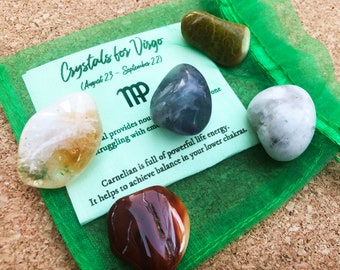 Virgo Zodiac Crystal Set, Virgo Astrological Stone Kit, Virgo Crystal Gift Bag, Authentic Crystals