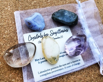 Sagittarius Zodiac Crystal Set, Sagittarius Astrological Stone Kit, Sagittarius Crystal Gift Bag, Authentic Crystals