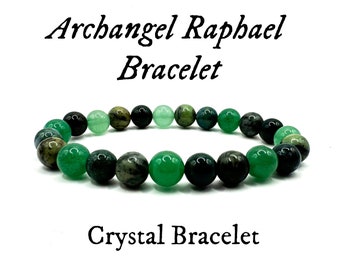 Archangel Raphael Crystal Intention Bracelet, St Raphael Bracelet, 8mm Natural Crystal Bracelet, Hand-strung Bracelet