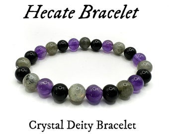 Hecate Crystal Intention Bracelet, Deity Bracelet, 8mm Natural Crystal Bracelet, Hand-strung Bracelet, Key Charms Available