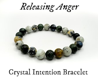Releasing Anger Crystal Intention Bracelet, Triple Anger and Resentment Bracelet, 8mm Natural Crystal Bracelet, Hand-strung Bracelet
