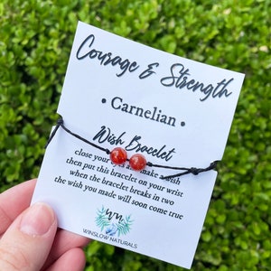 Carnelian Bracelet, Wish Bracelet with Carnelian Stones, Strength Wish Bracelet, Make A Wish Crystal Bracelet, Adjustable Slip Knot Bracelet
