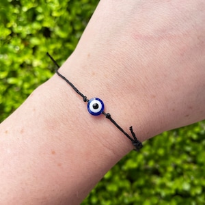 Evil Eye Bracelet, Evil Eye Wish Bracelet, Protection Wish Bracelet, Make A Wish Bracelet, Evil Eye Adjustable Slip Knot Bracelet image 1