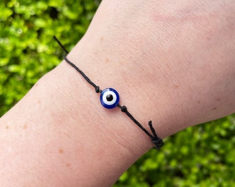 Evil Eye Bracelet, Evil Eye Wish Bracelet, Protection Wish Bracelet, Make A Wish Bracelet, Evil Eye Adjustable Slip Knot Bracelet